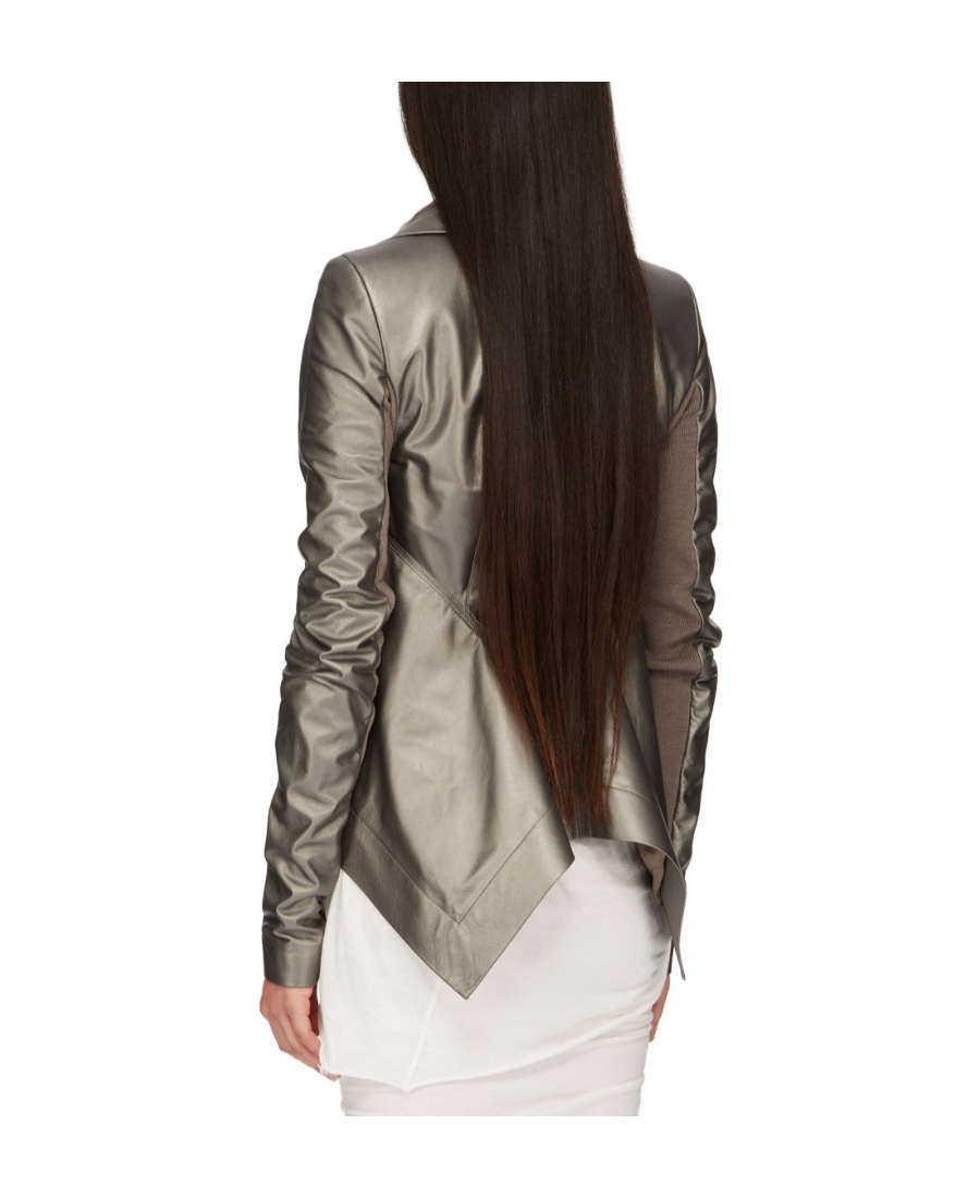 Rick Owens Naska High Neck Biker Jacket In Gray