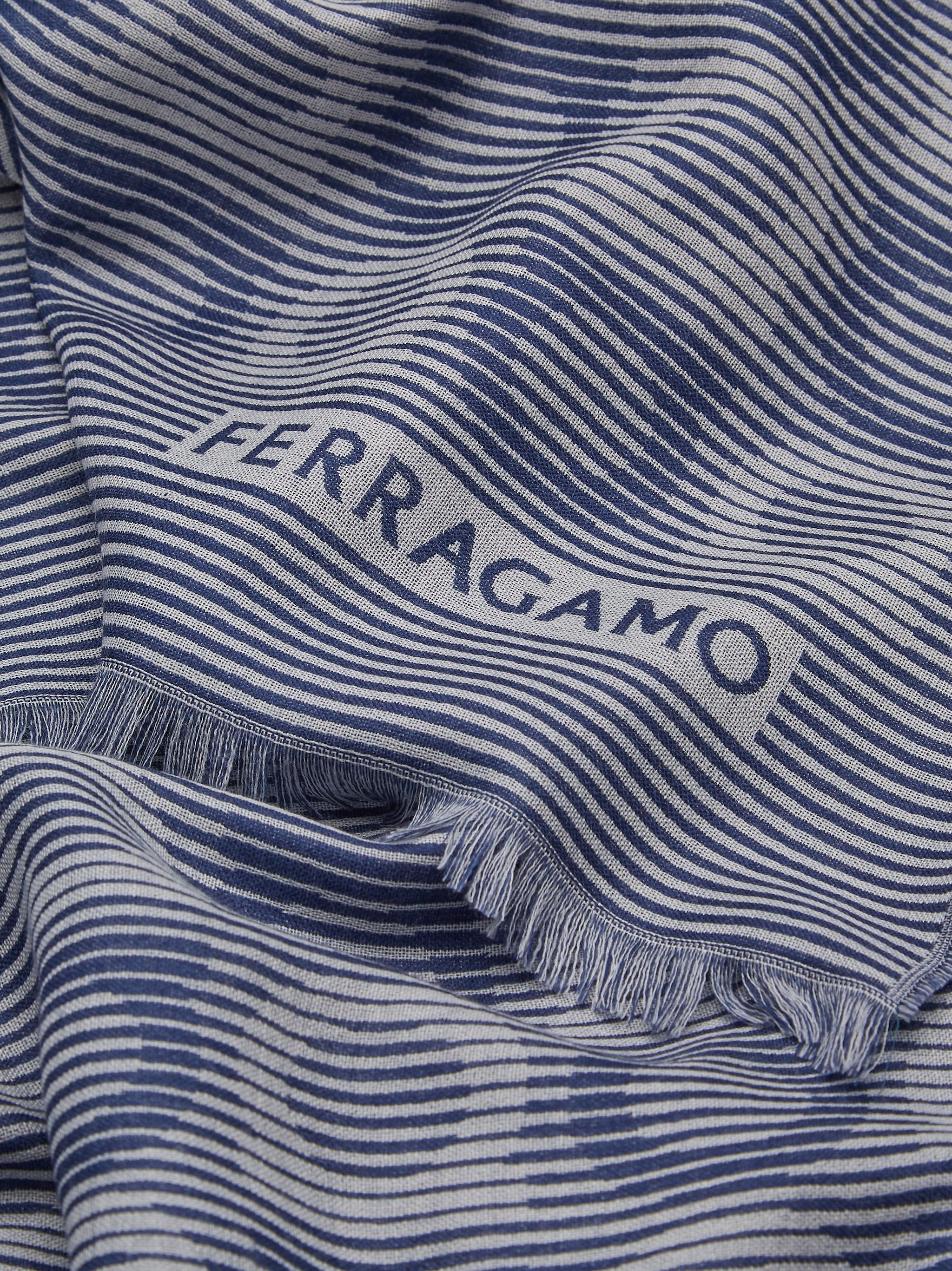 Ferragamo Gancini-print Frayed-hem Scarf In Gray