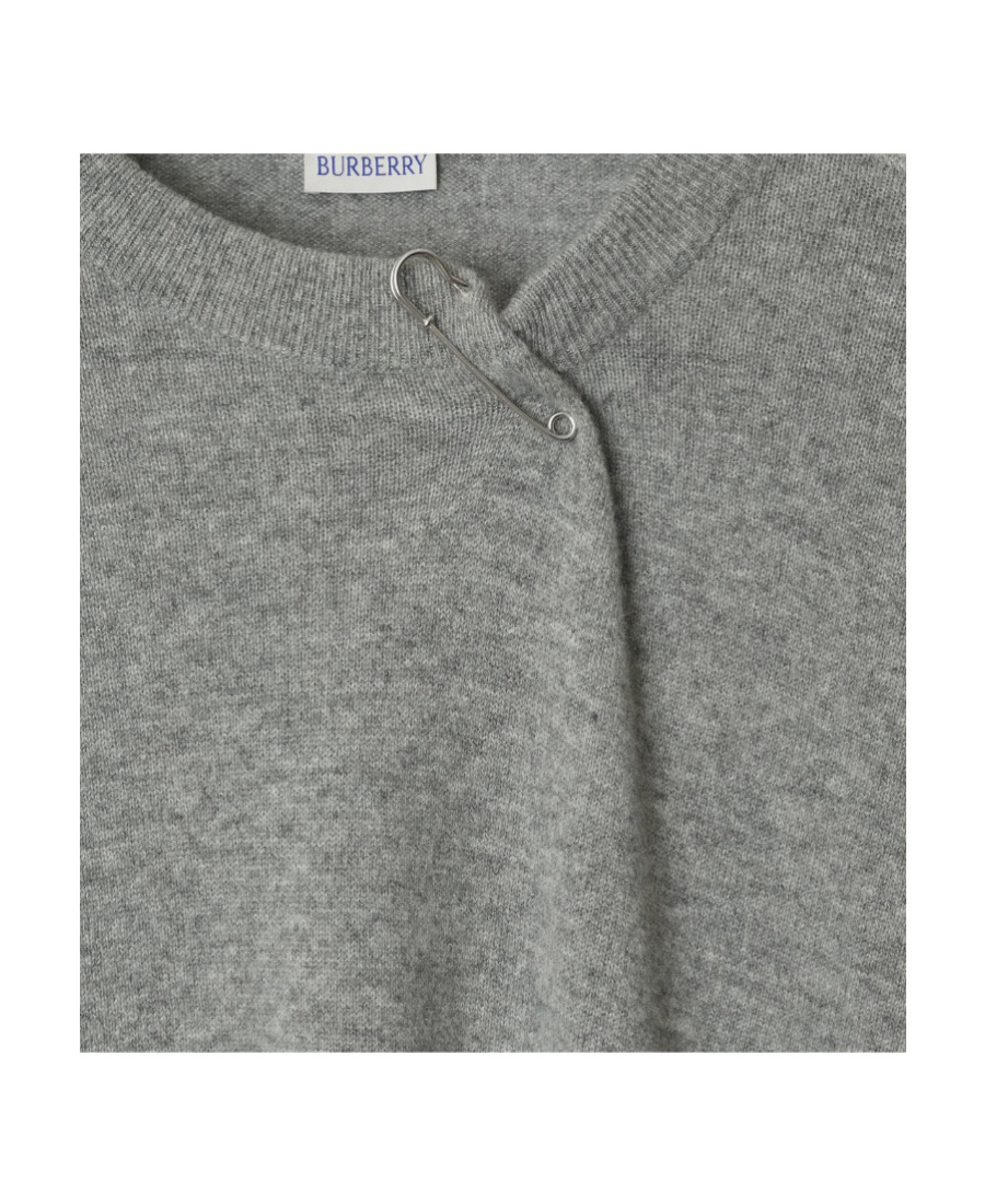 Burberry Cashmere Sweater With Kilt Pin In Gray