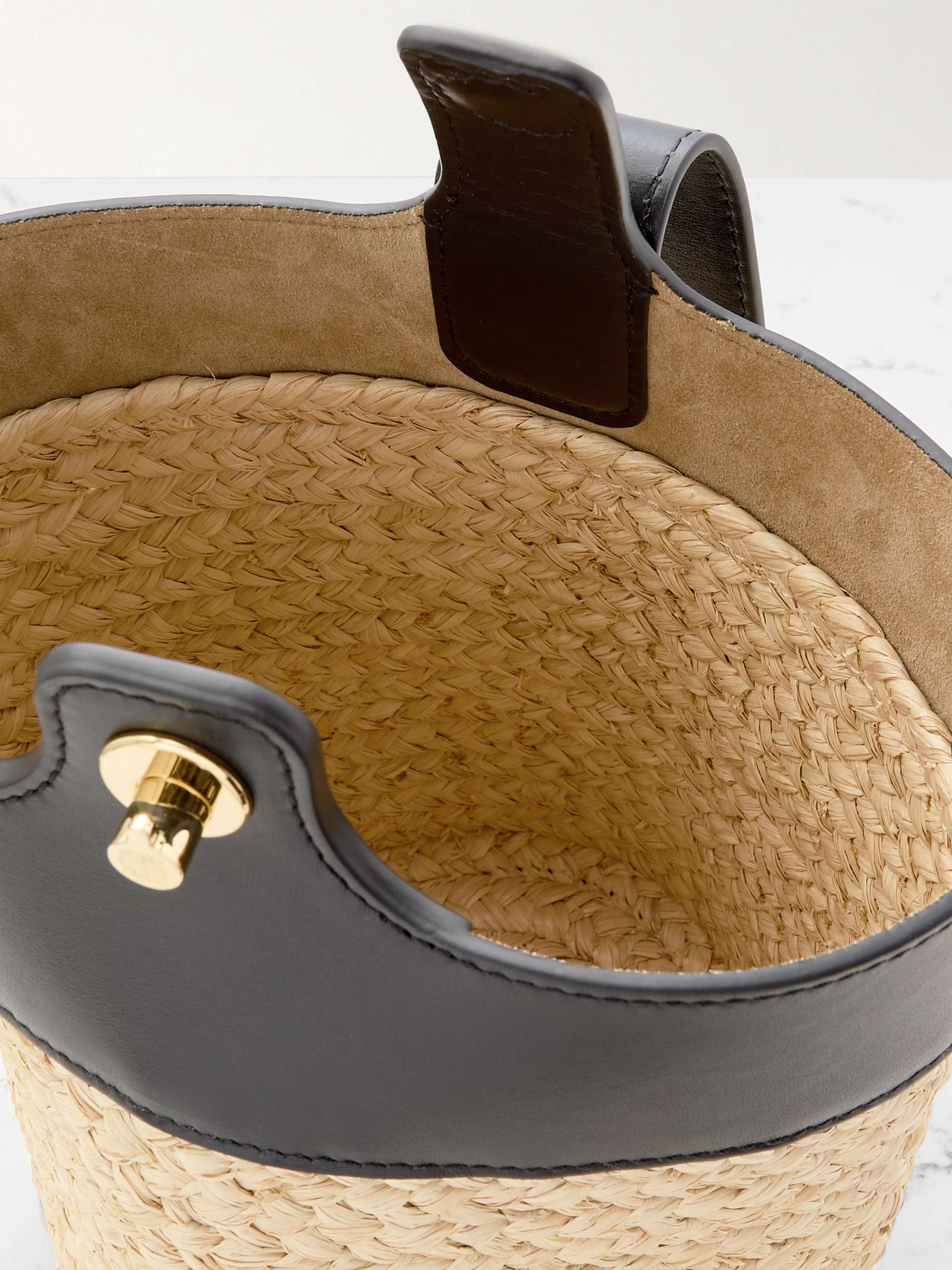 Loewe Pebble Mini Leather-trimmed Raffia Tote In Nude