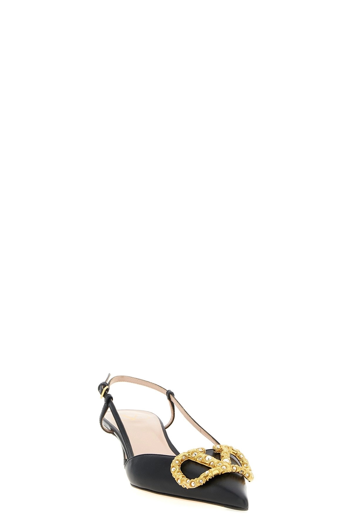 Valentino Crystal Buckle Pointed Toe Stiletto Pumps In Black
