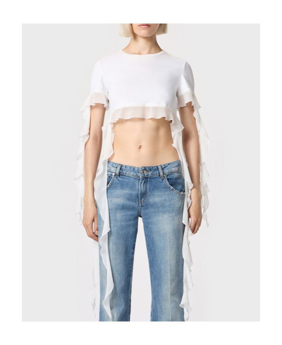 Blumarine T-shirt With Flounces And Ruffles In White