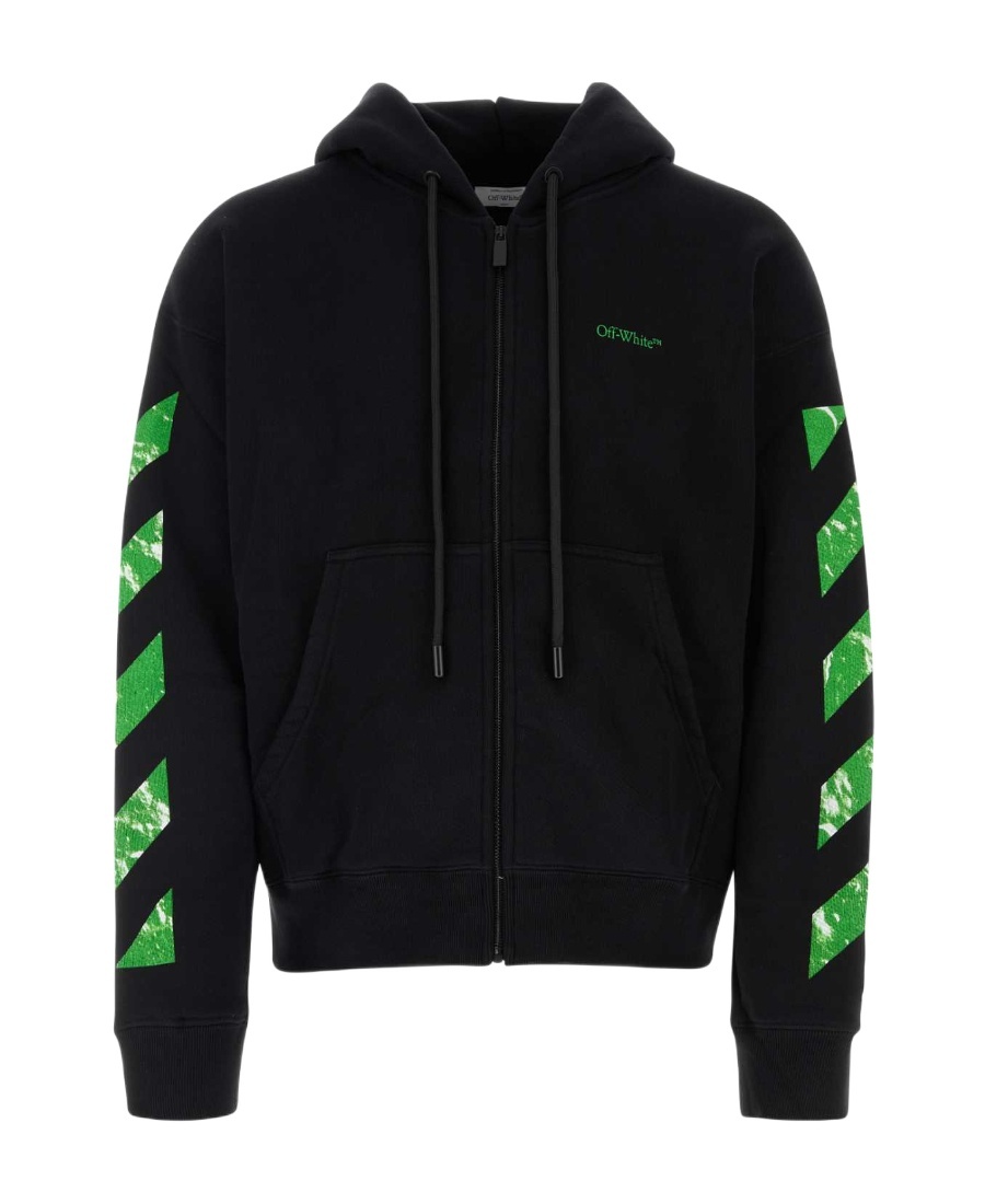 Off-white Arrows-print Zip-up Cotton Hoodie In Black