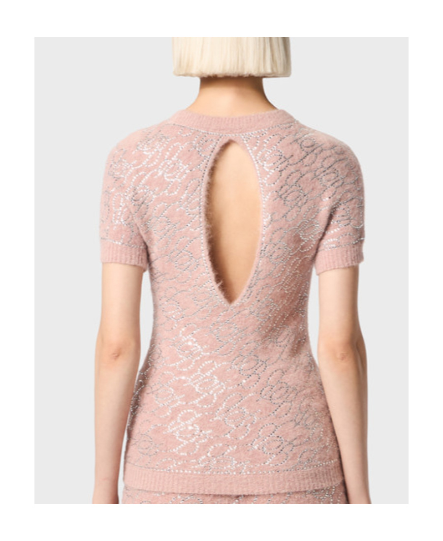 Blumarine Crystal-embellished Knitted Top In Nude