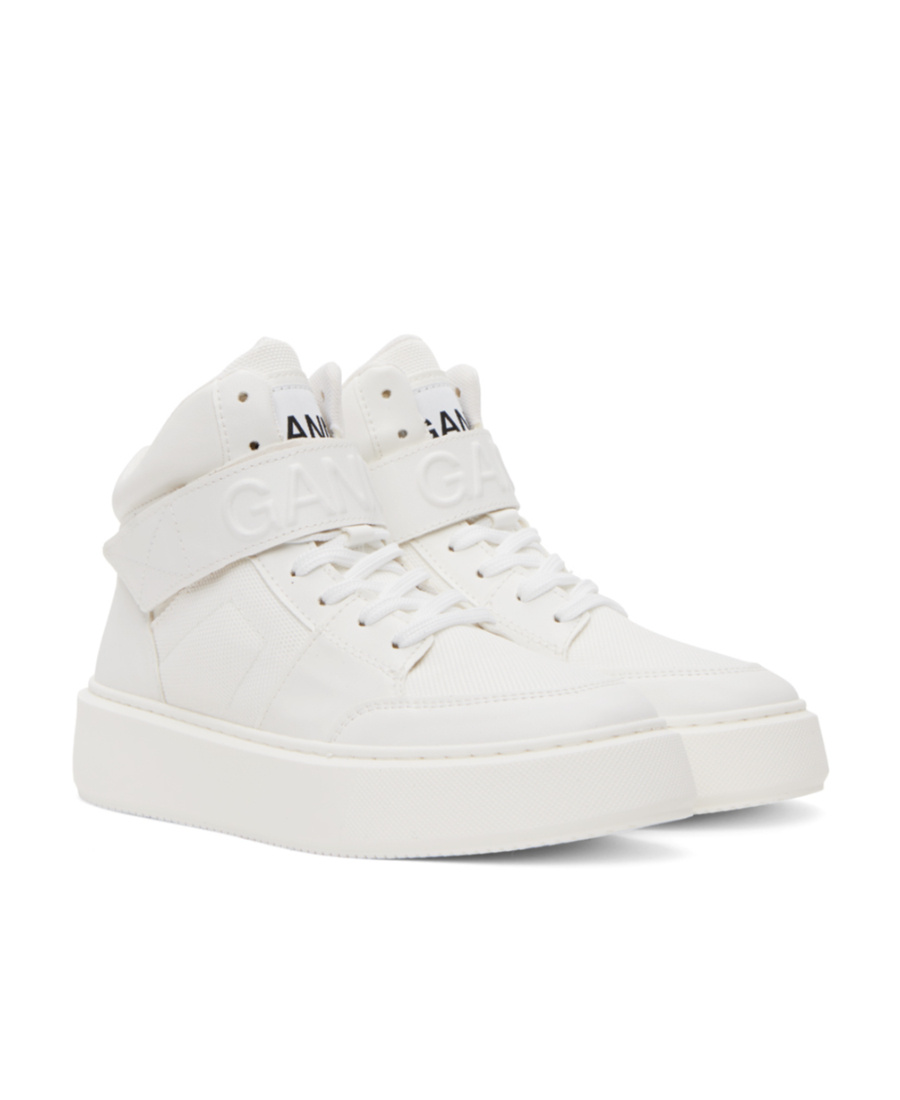 Ganni Touch-strap High-top Sneakers In White