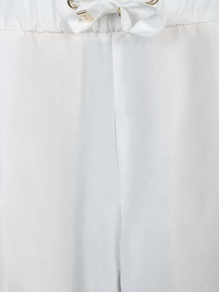 Herno Cropped White Taffeta Trousers With Adjustable Drawstring In White
