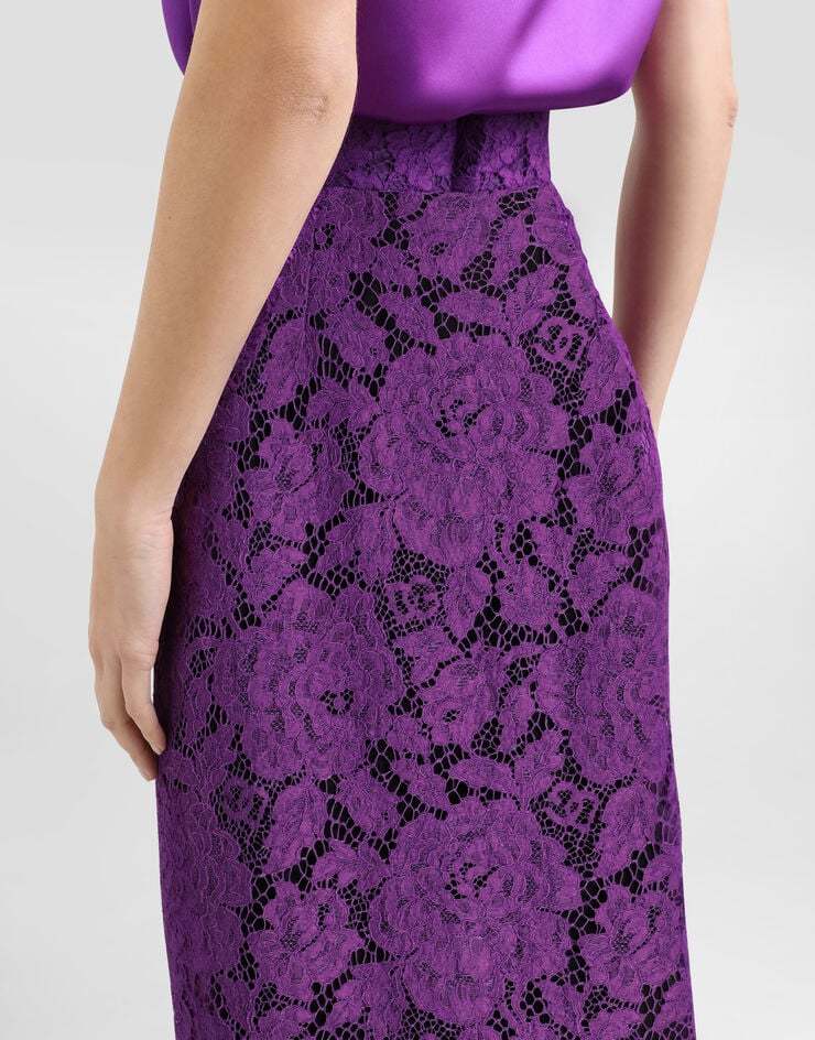 Dolce & Gabbana Lace-detailing Midi Skirt In Purple