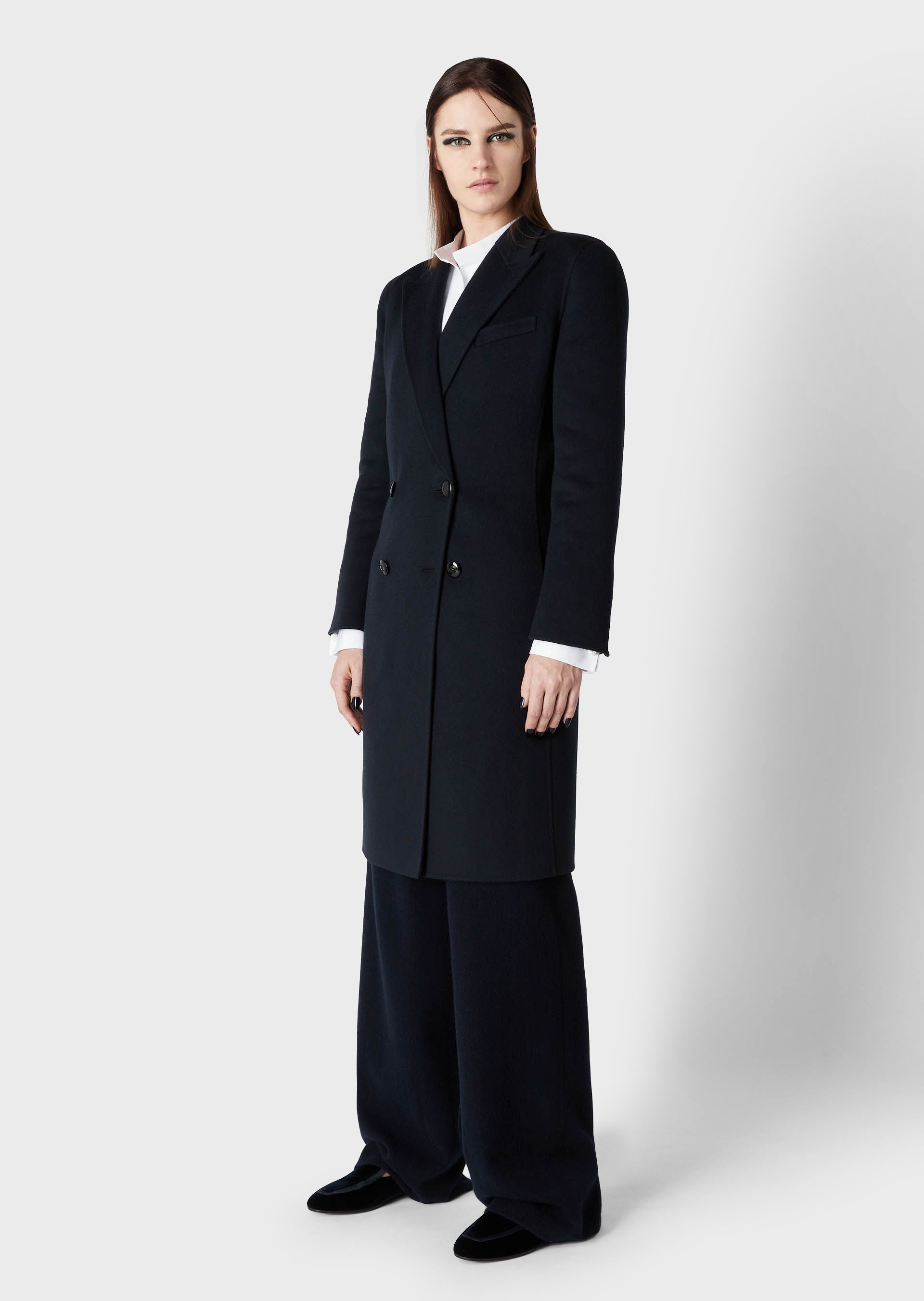 Giorgio Armani Double-breasted Wool Coat In Blue