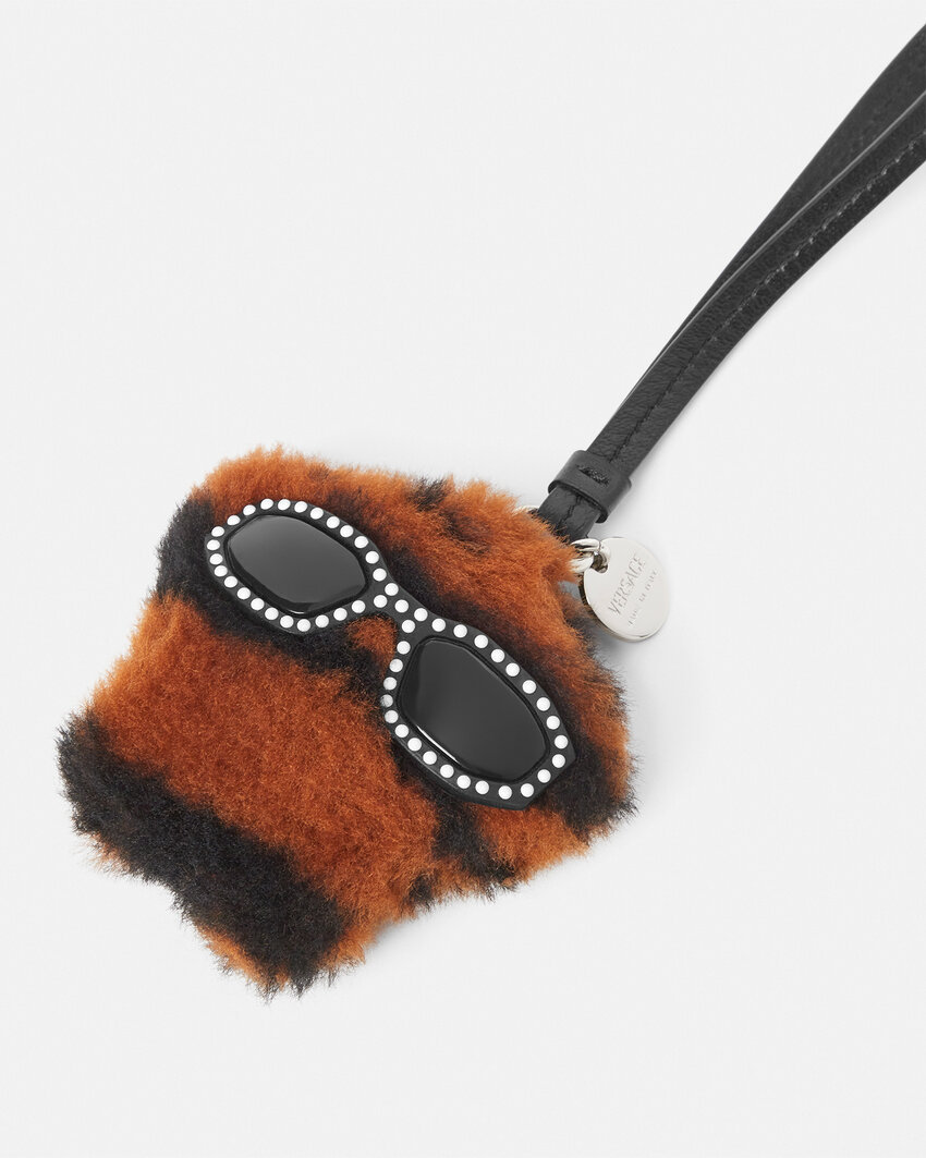 Versace Furry Bag Charm In Brown