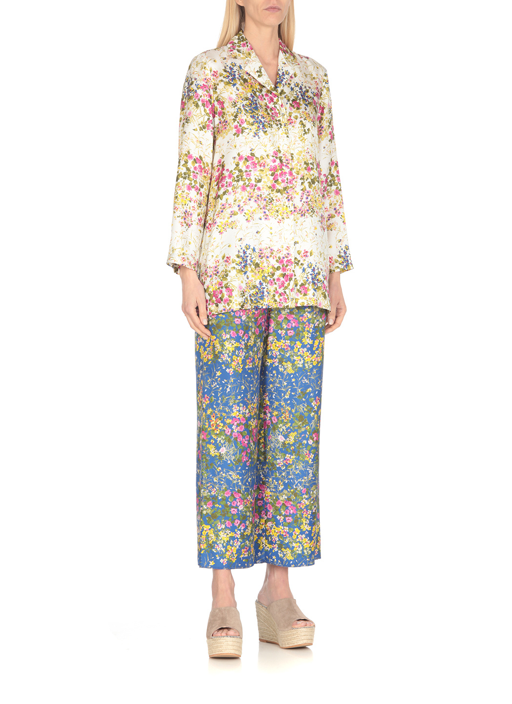 Max Mara Campale Printed Satin Shirt In White
