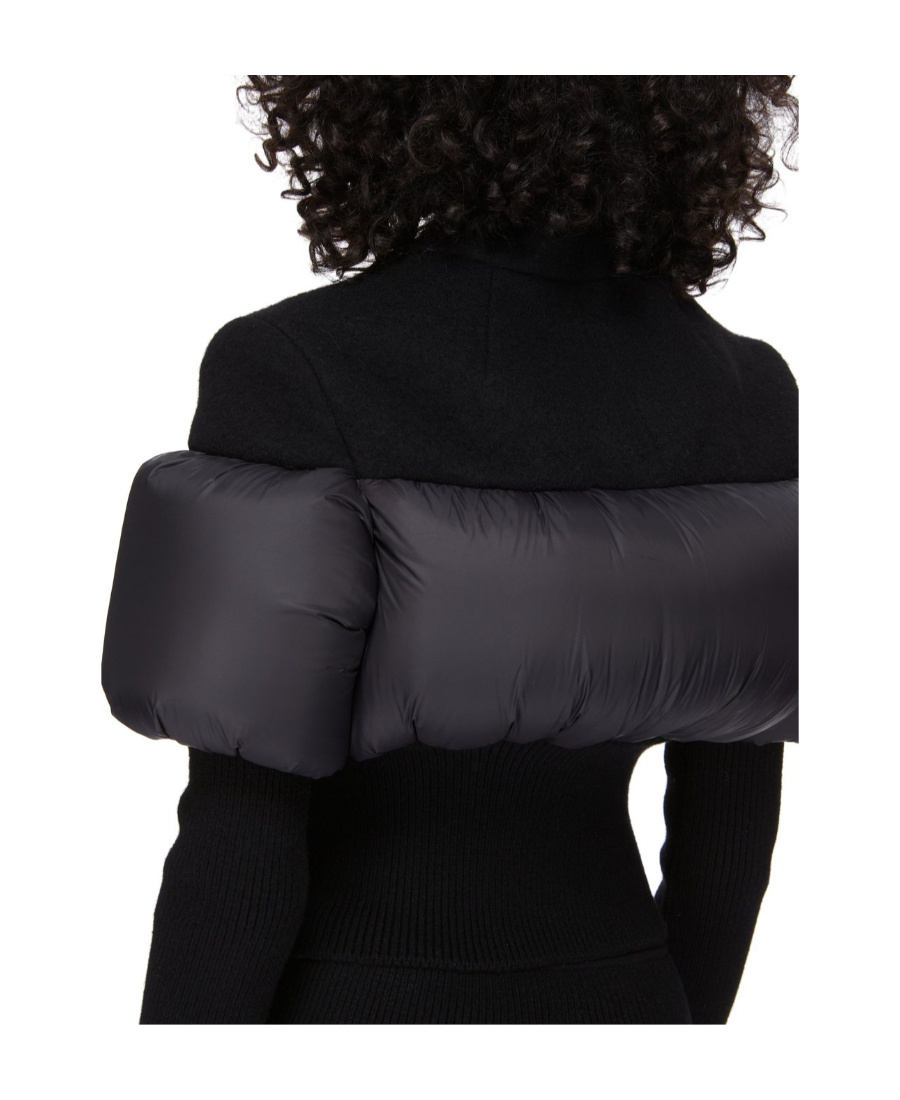 Rick Owens Padded-panels Ribbed-knit Fitted Jacket In Black