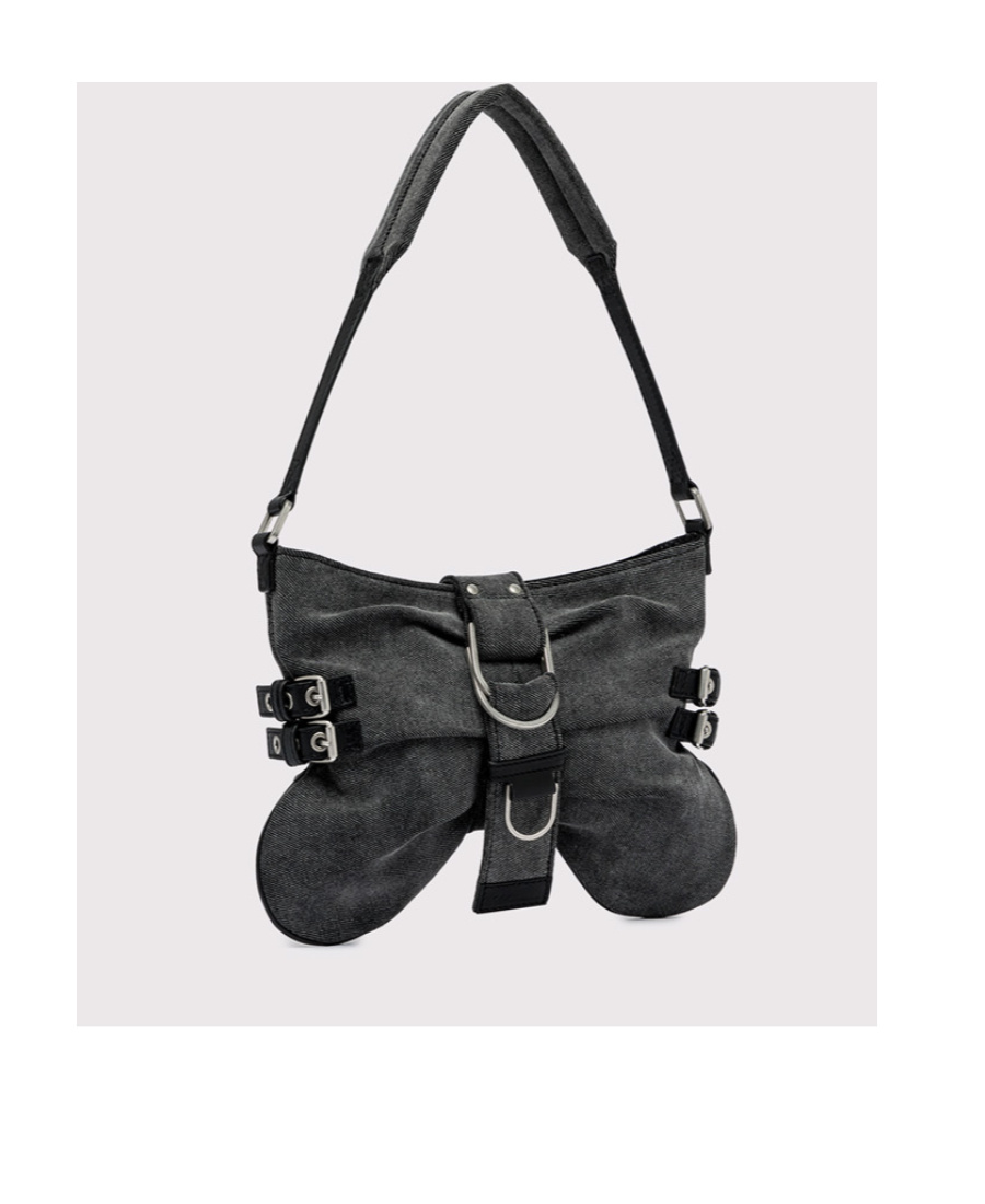 Blumarine Small Butterfly Leather Shoulder Bag In Black