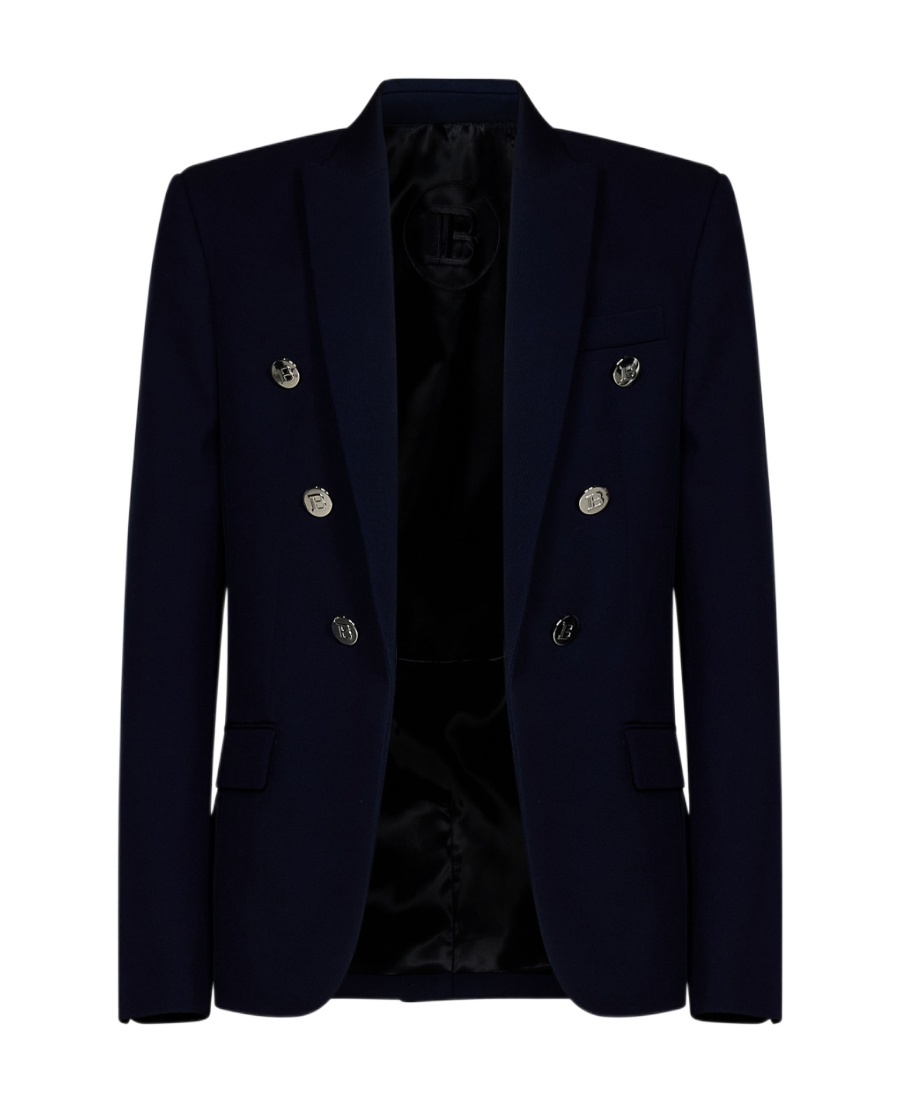 Balmain Embossed-button Double-breasted Blazer In Black
