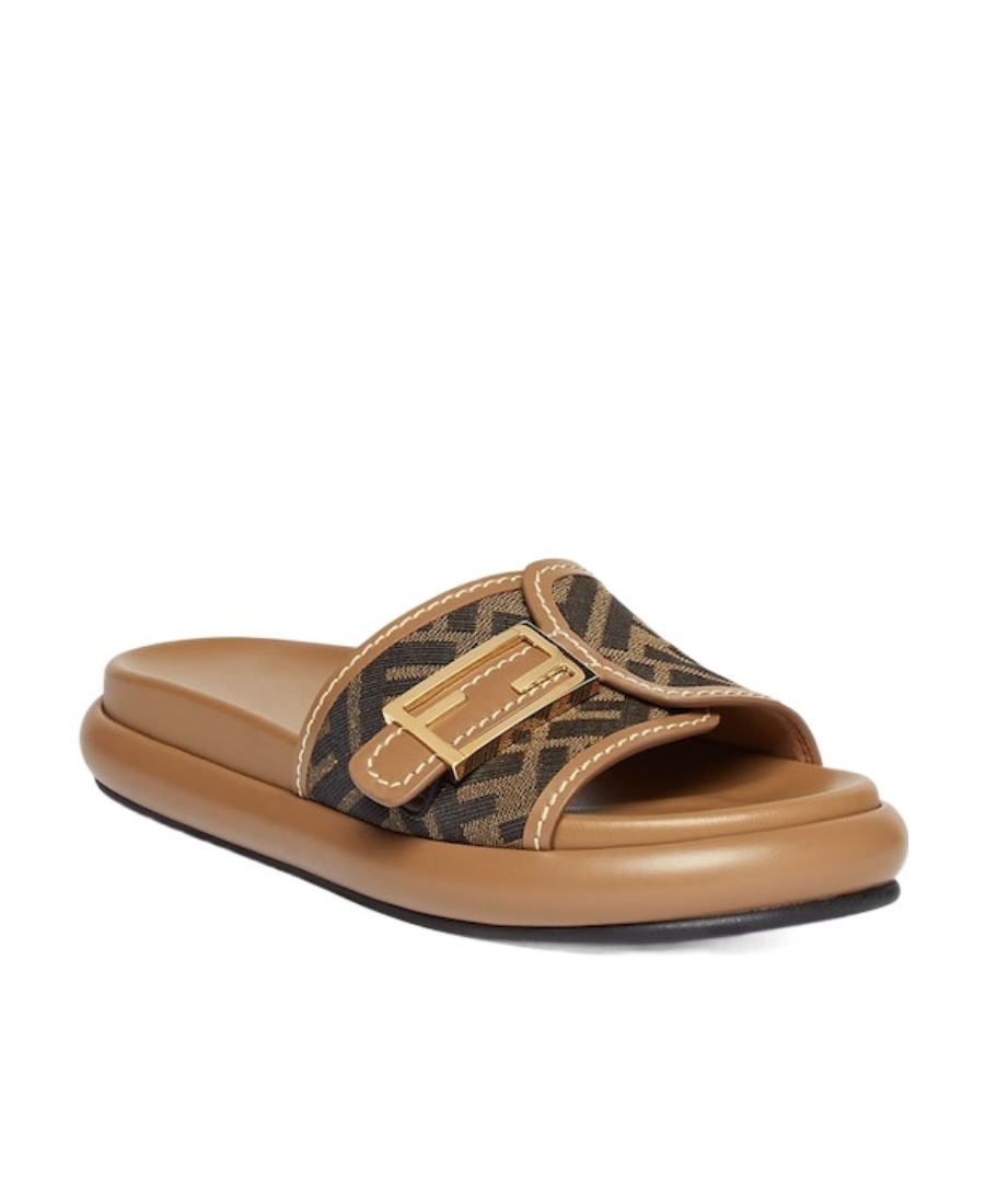 Fendi Logo-pattern Slides In Brown