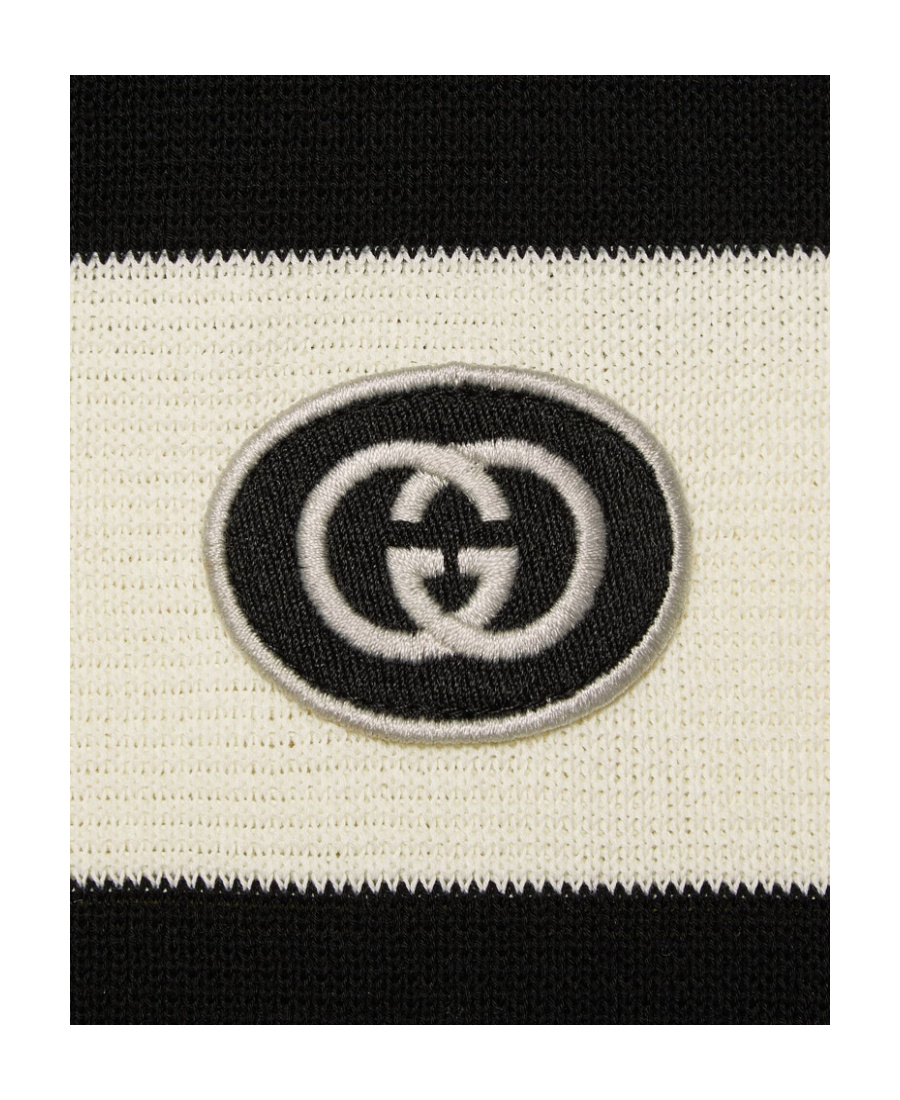 GUCCI GUCCI LOGO PATCH STRIPED POLO SHIRT