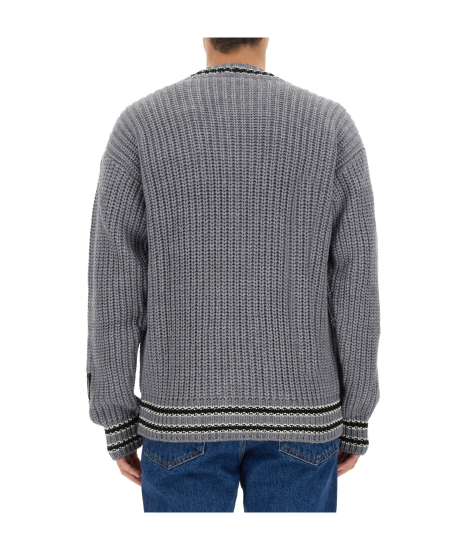 Msgm Striped-trim Buttoned Cardigan In Gray