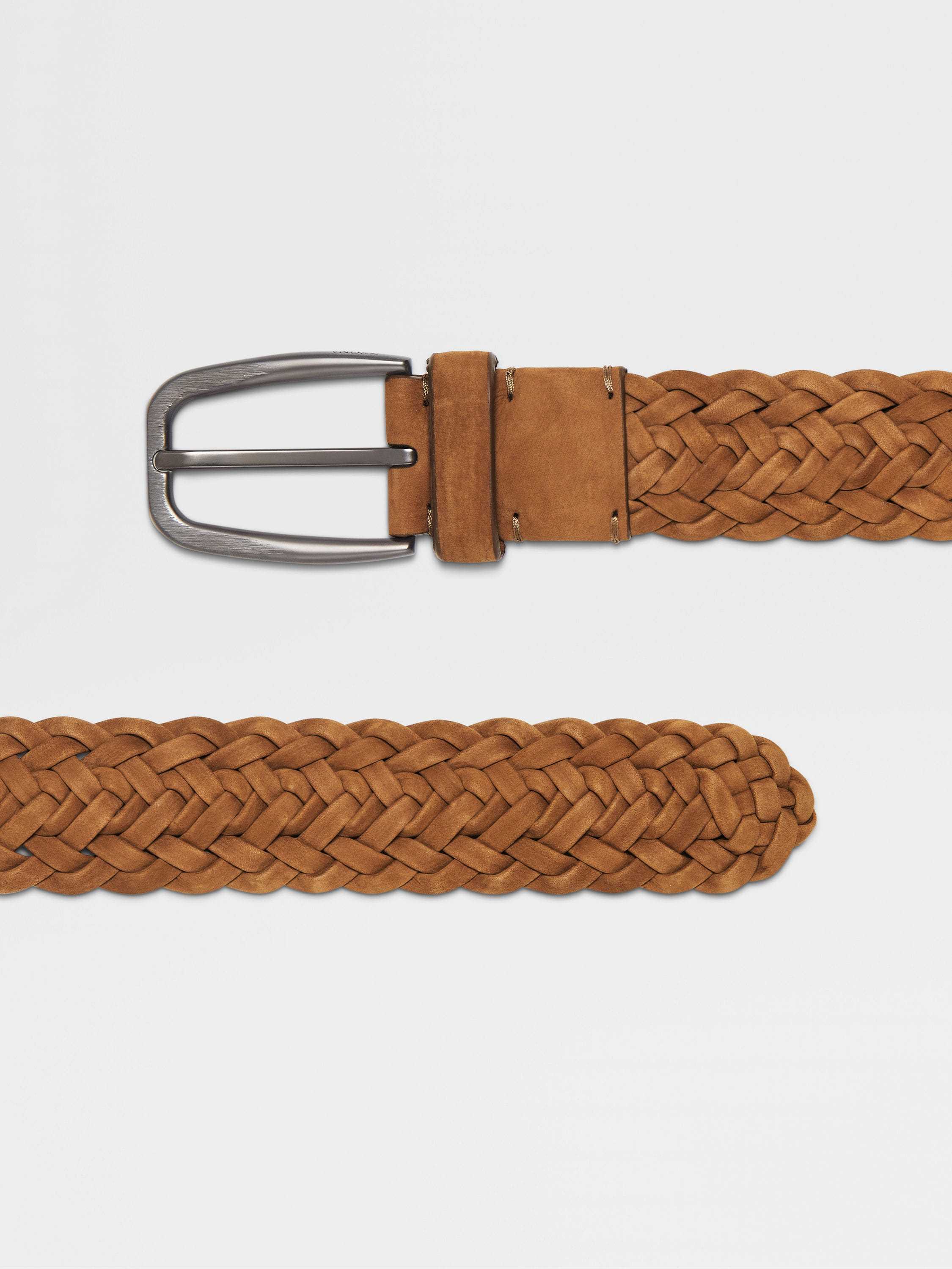 Zegna Dark Foliage Leather Belt In Brown