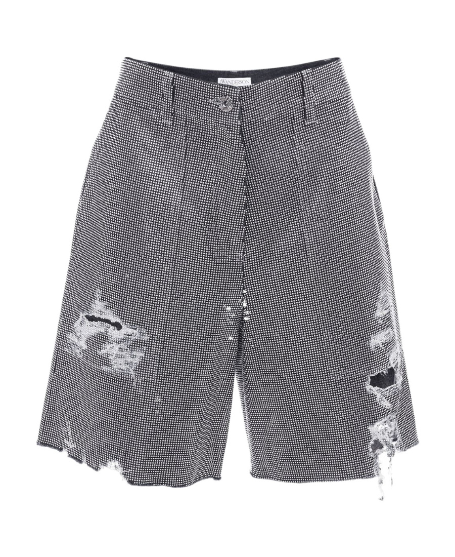 Jw Anderson Distressed Embellished Denim Shorts In Black