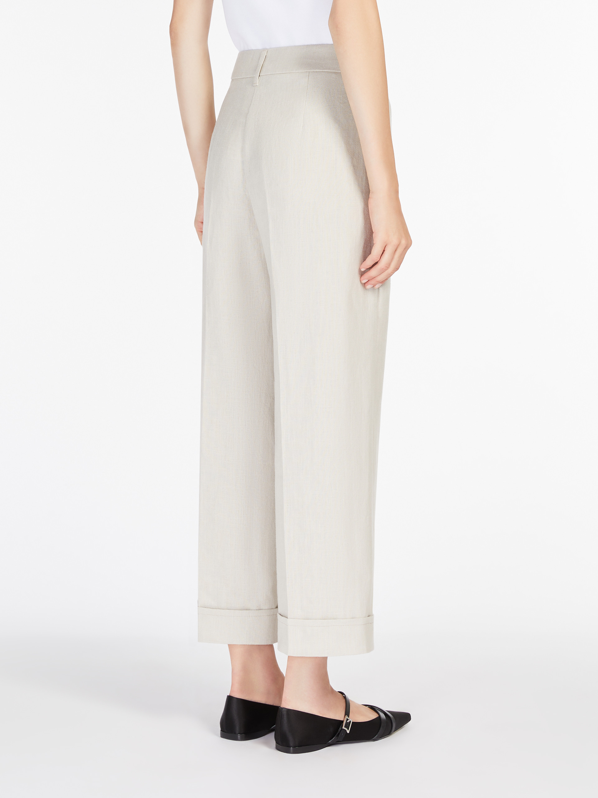 Max Mara Straight-fit Linen Canvas Trousers In Sand-colored