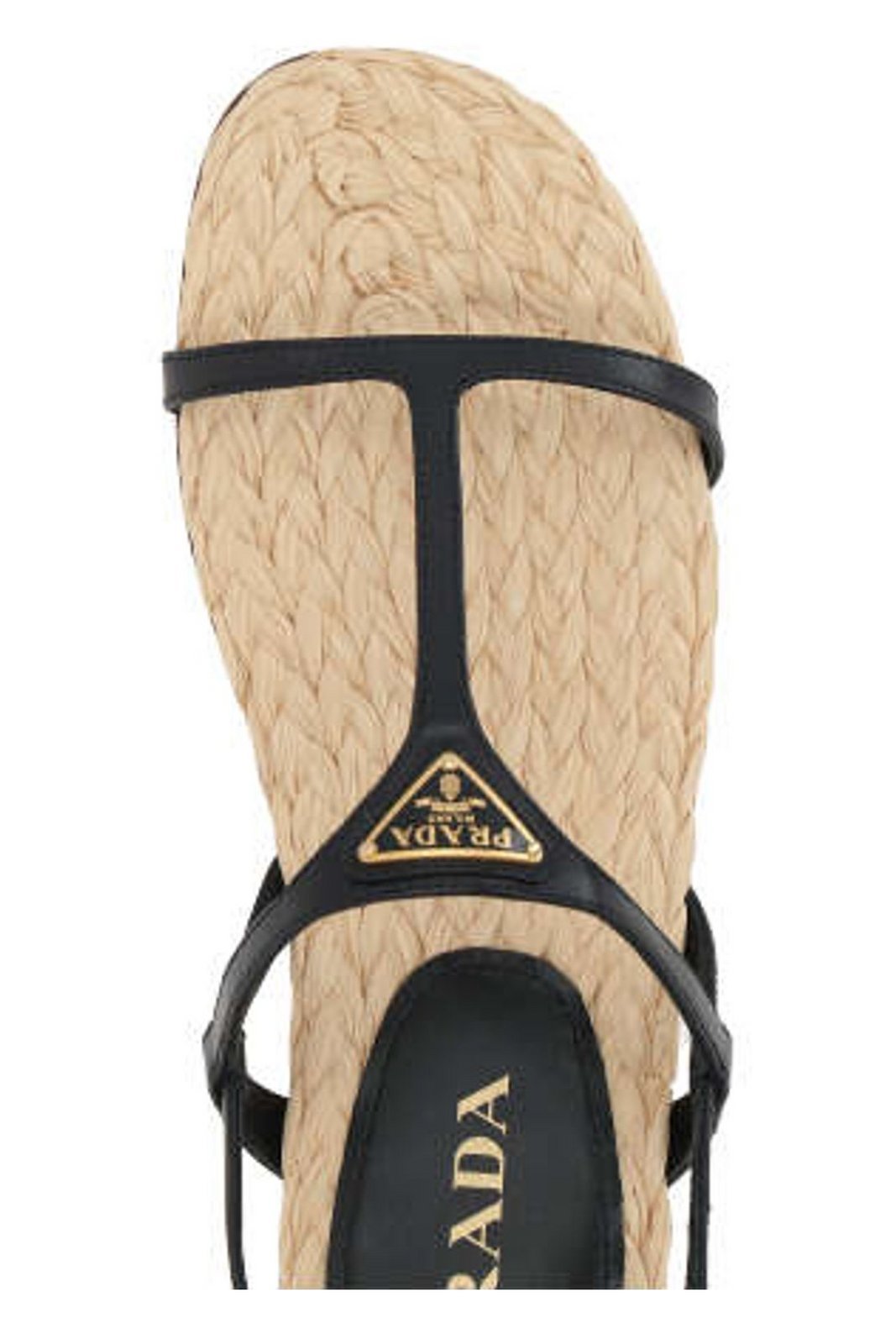 Prada Triangle Logo Raffia And Leather Flat Sandals In Black