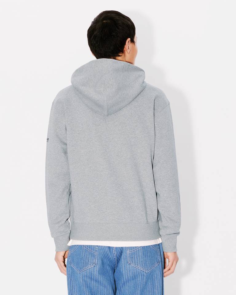 Kenzo Boke Flower Embroidered Zipped Hoodie In Gray