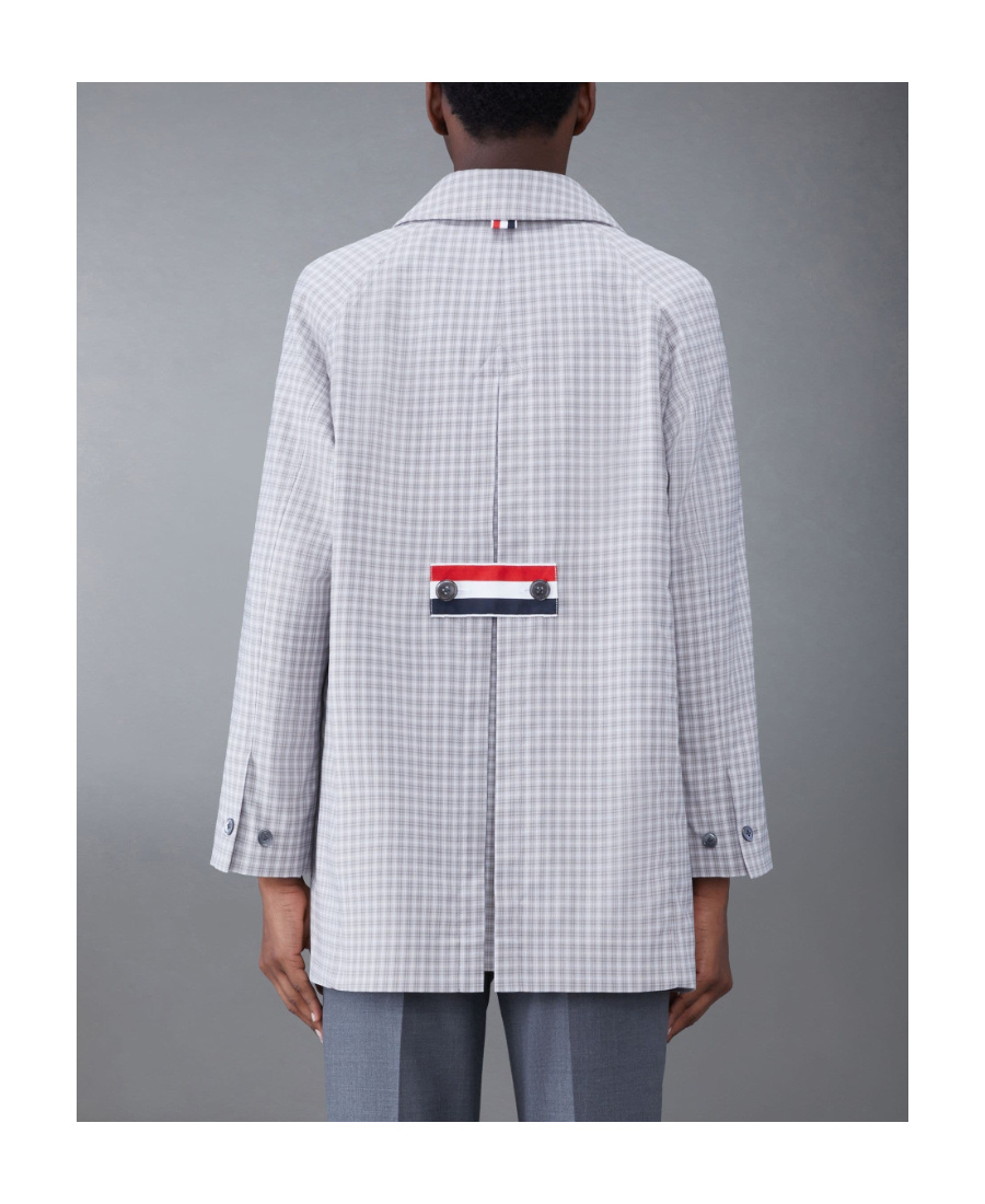 Thom Browne Check-pattern Buttoned Coat In Medium Gray