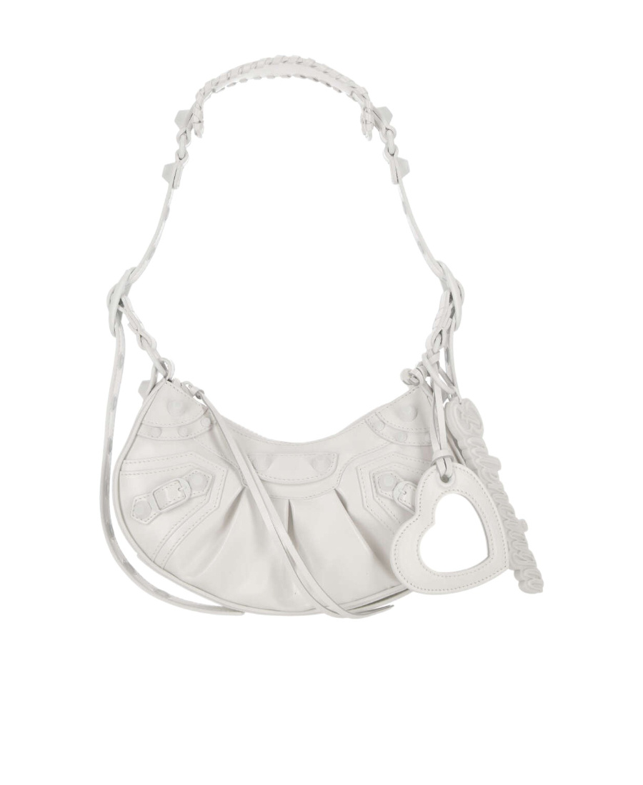Balenciaga Green Leather Shoulder Handbag With Magnetic Closure And Metal Details In White