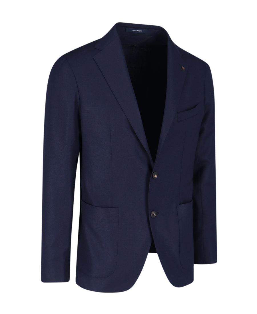 Tagliatore Montecarlo Blue Single-breasted Jacket With Notched Revers In Silk Man In Black