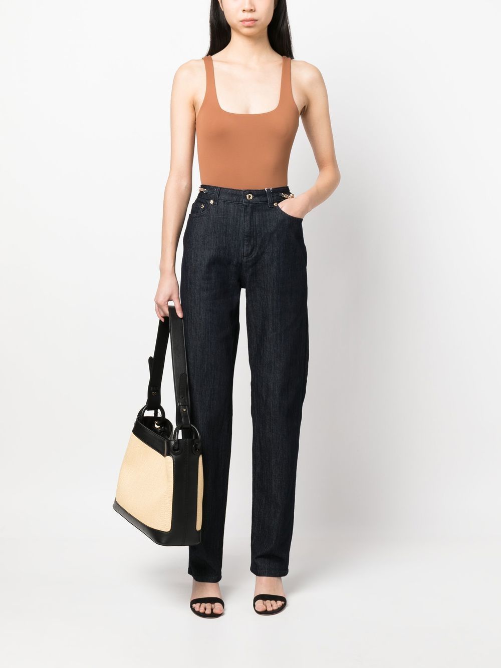 Shop Michael Kors Straight-leg Chain-detail Jeans In Black