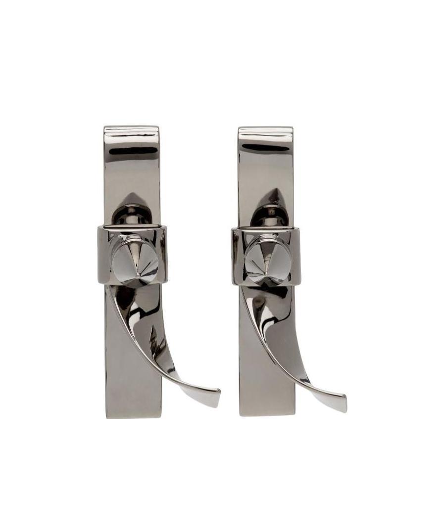 We11 Done Gunmetal Spike Ribbon Earrings In Gray