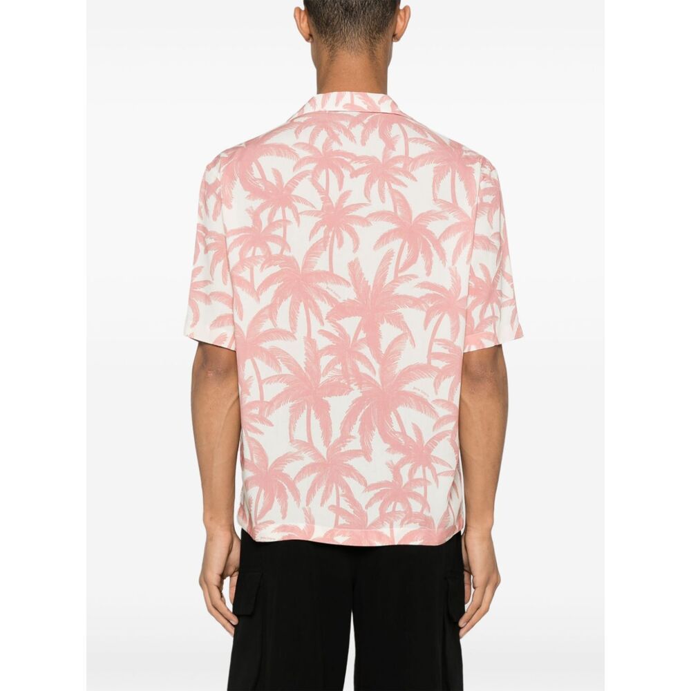 Palm Angels Bowling Shirt With Palms Motif In Pink