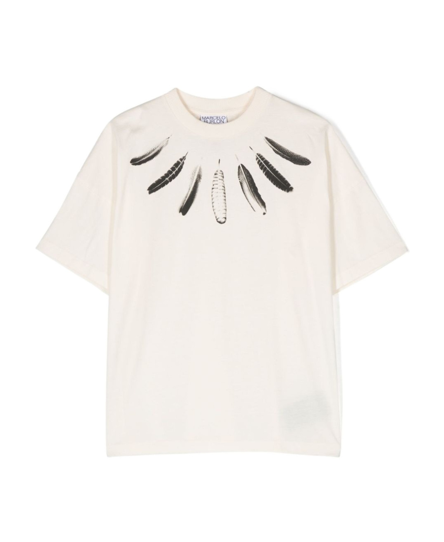Marcelo Burlon County Of Milan Feather Printed Short-sleeved T-shirt In White
