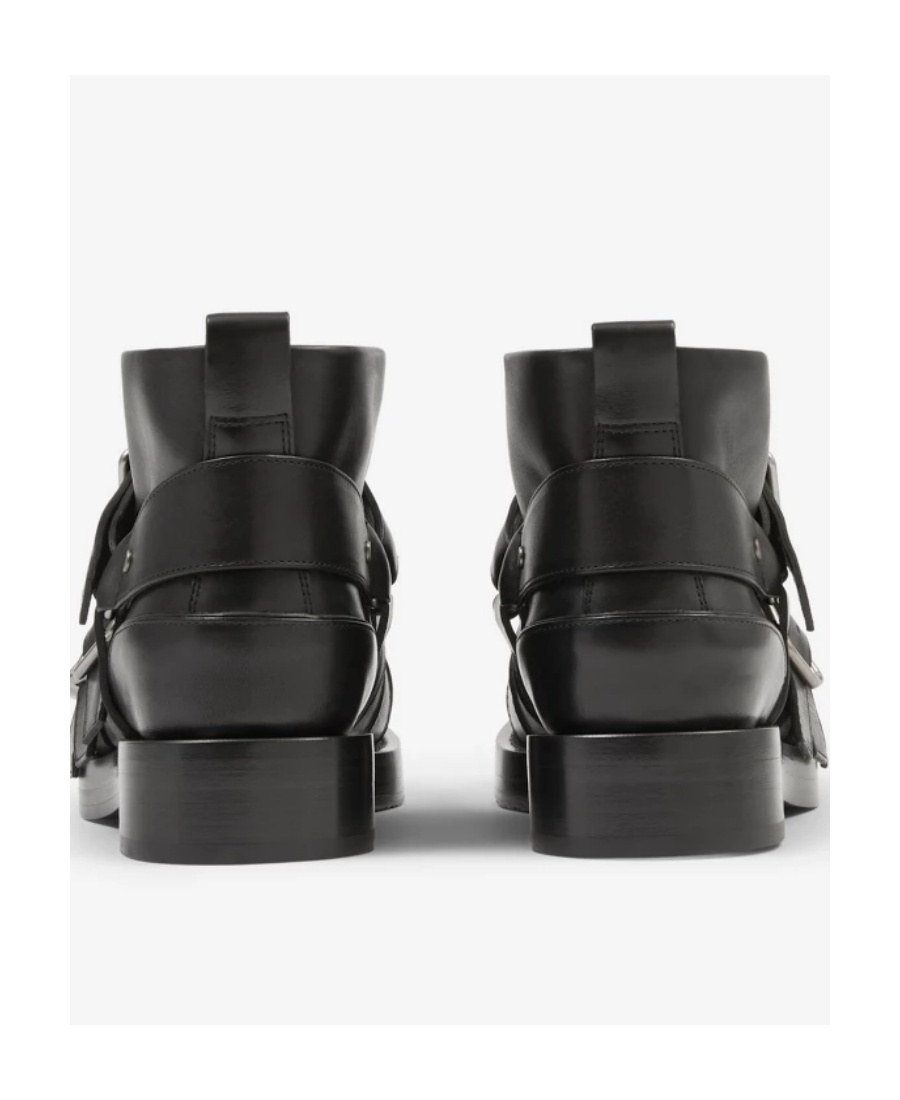 Burberry Buckled Leather Ankle Boots In Black