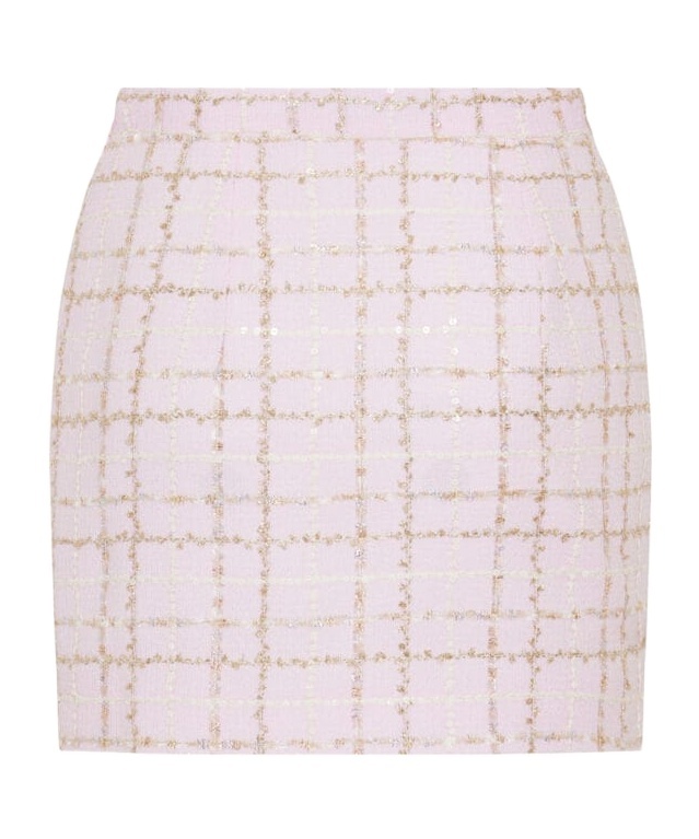 Alessandra Rich Sequined Checked Tweed Mini Skirt In Pink