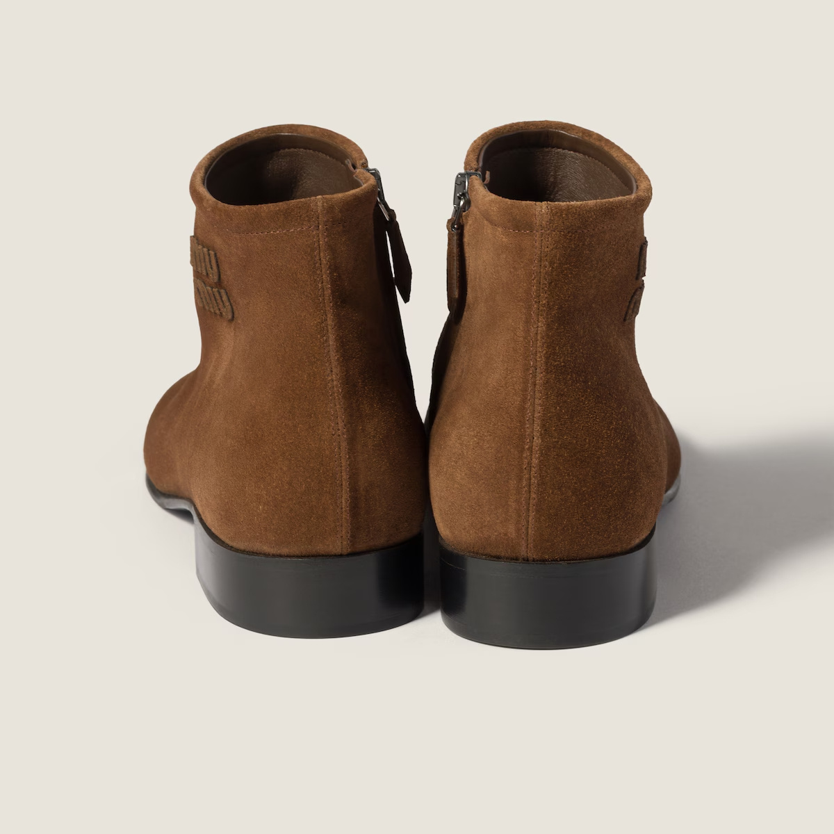 Miu Miu Zipper Ankle Boots In Brown