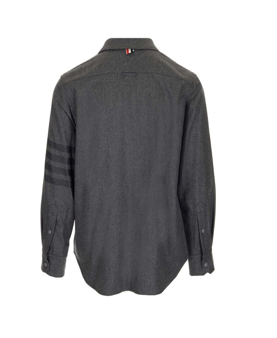 Thom Browne Flannel Tonal 4-bar Shirt Jacket In Black