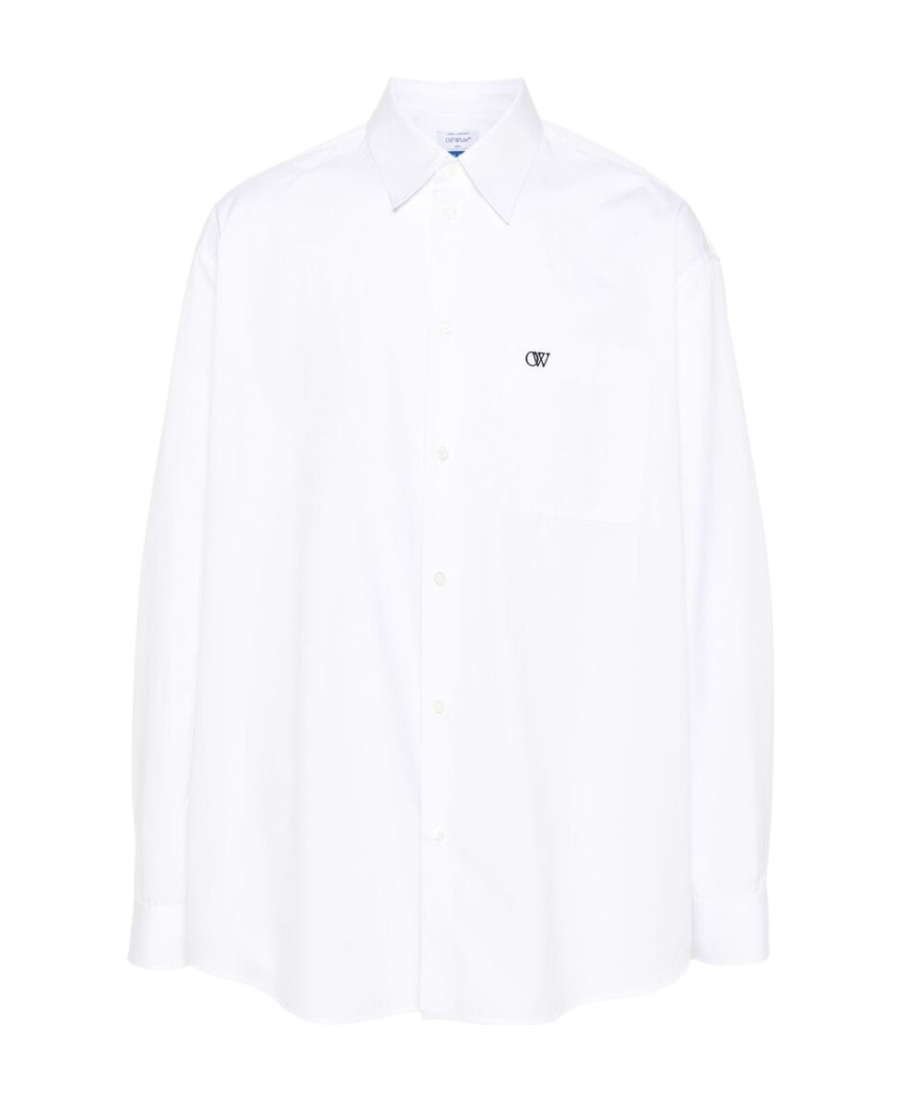 Off-white Embroidered-logo Cotton Shirt In White