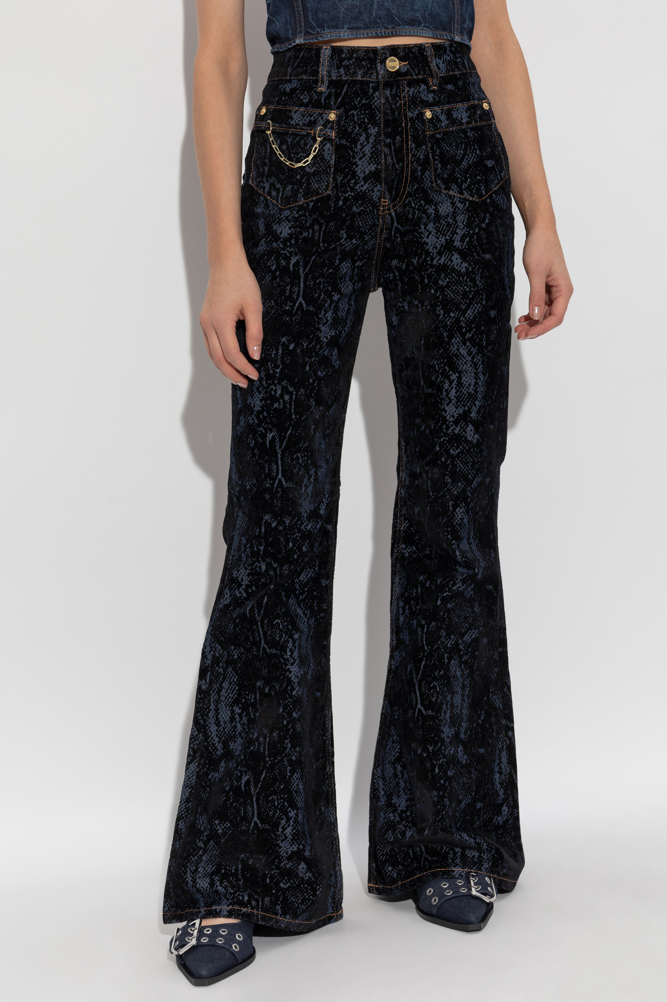 Ganni Navy Snake Print Goddi Jeans In Black