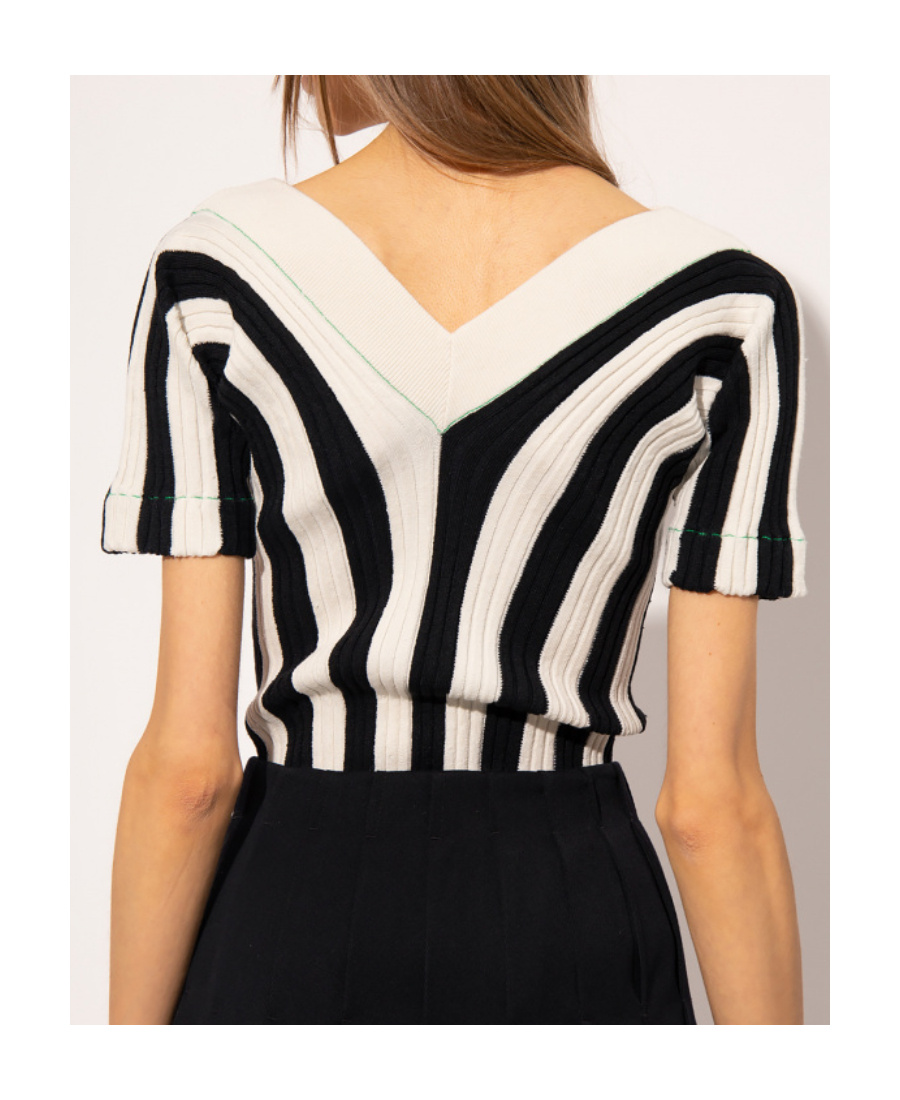 Bottega Veneta Black And White Linen Top In White