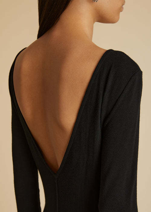 Shop Khaite Scoop-back Virgin-wool Midi Dress In Black