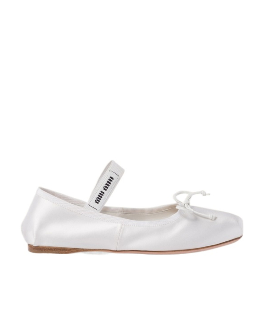 Shop Miu Miu Satin Ballerinas In White