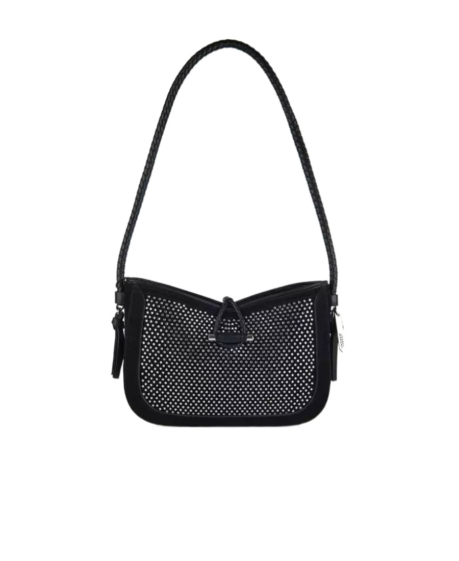 Isabel Marant Logo Embossed Embellished Shoulder Bag In Black