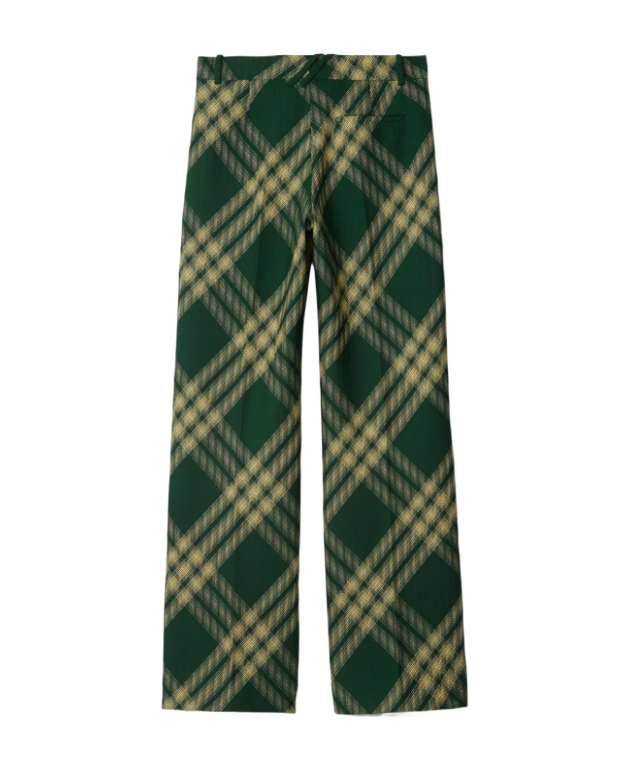 Burberry Checked Wool Twill Straight Pants In Green