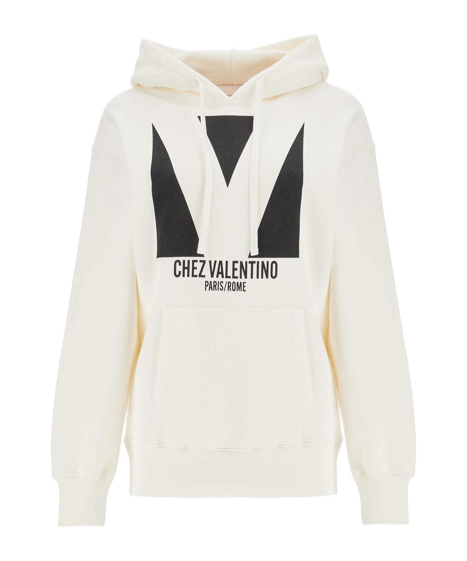 Valentino Ivory Cotton Hoodie With Large Logo In White
