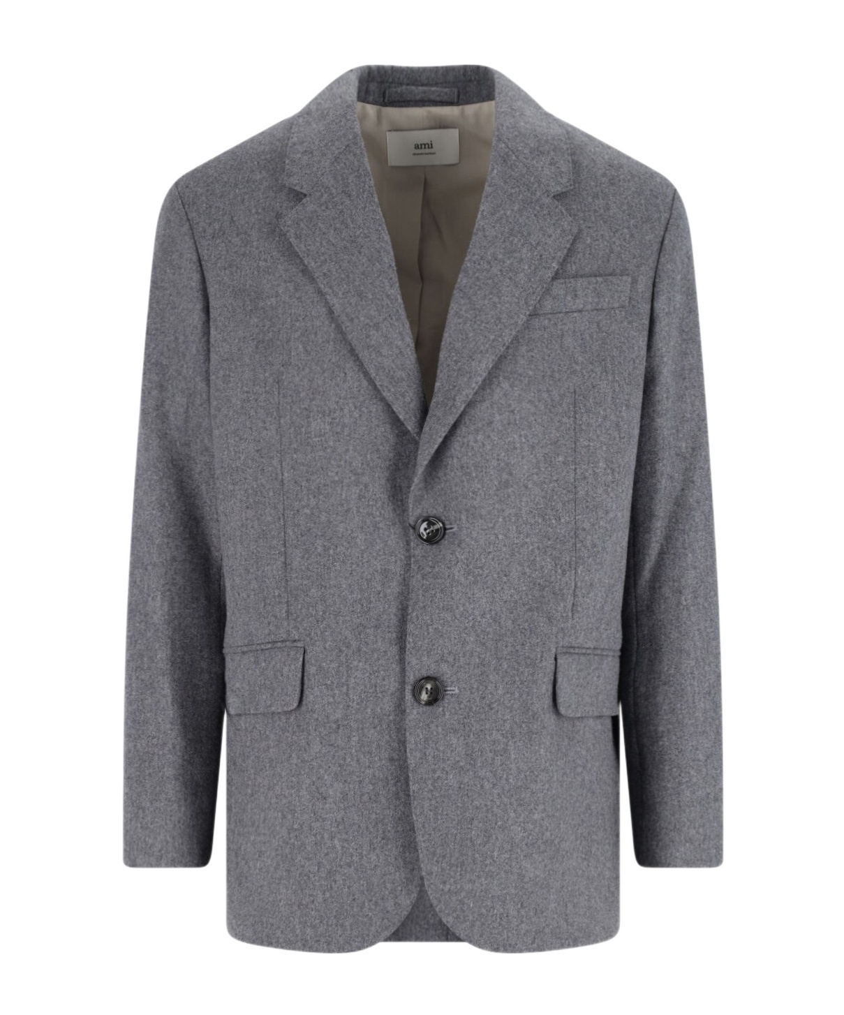 Ami Alexandre Mattiussi Ami Single-breasted Grey Virgin Wool Blazer With Classic Lapel In Gray
