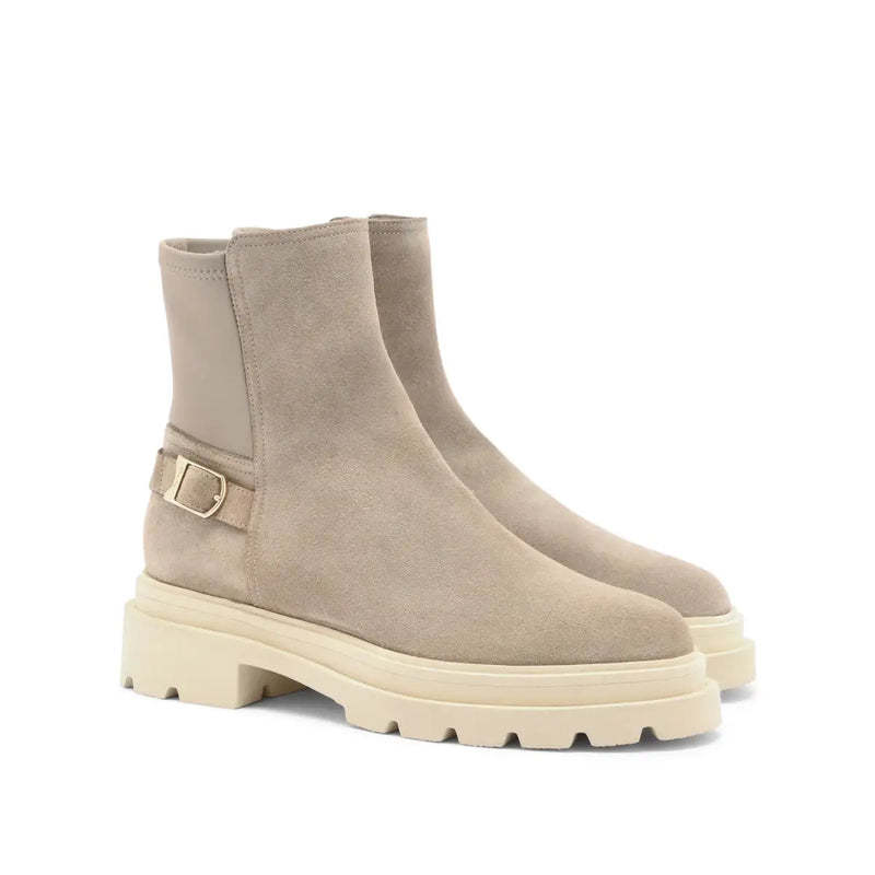 Santoni Beige Suede Ankle Boot In Gold