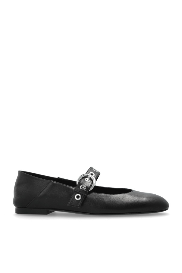 Stuart Weitzman Round Toe Leather Ballerina Shoes With Eyelet Detailing