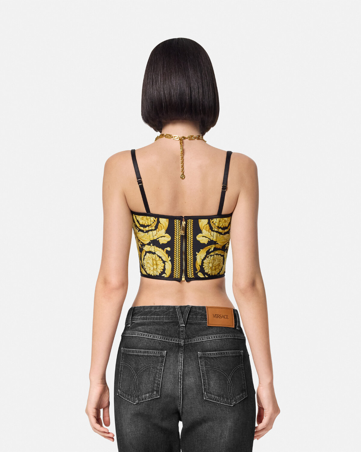 Versace La Coupe Des Dieux Zipped Corset Top In Multicolor