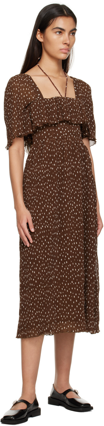 Shop Ganni Motif-print Sleeveless Dress In Brown