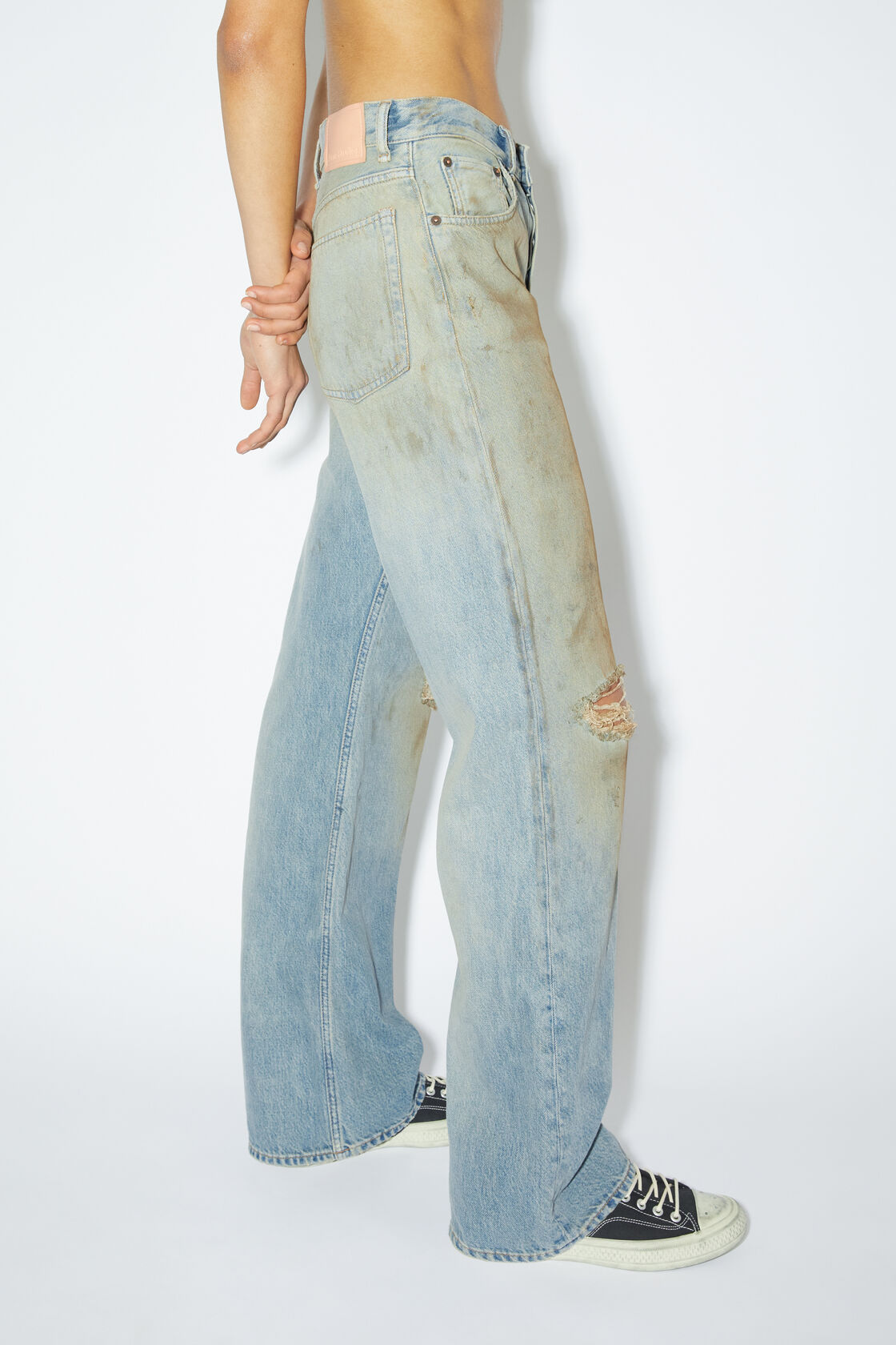 Acne Studios Ripped-detailing Wide-leg Jeans In Gray